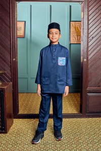 Baju Melayu Batik Kids in Navy Blue